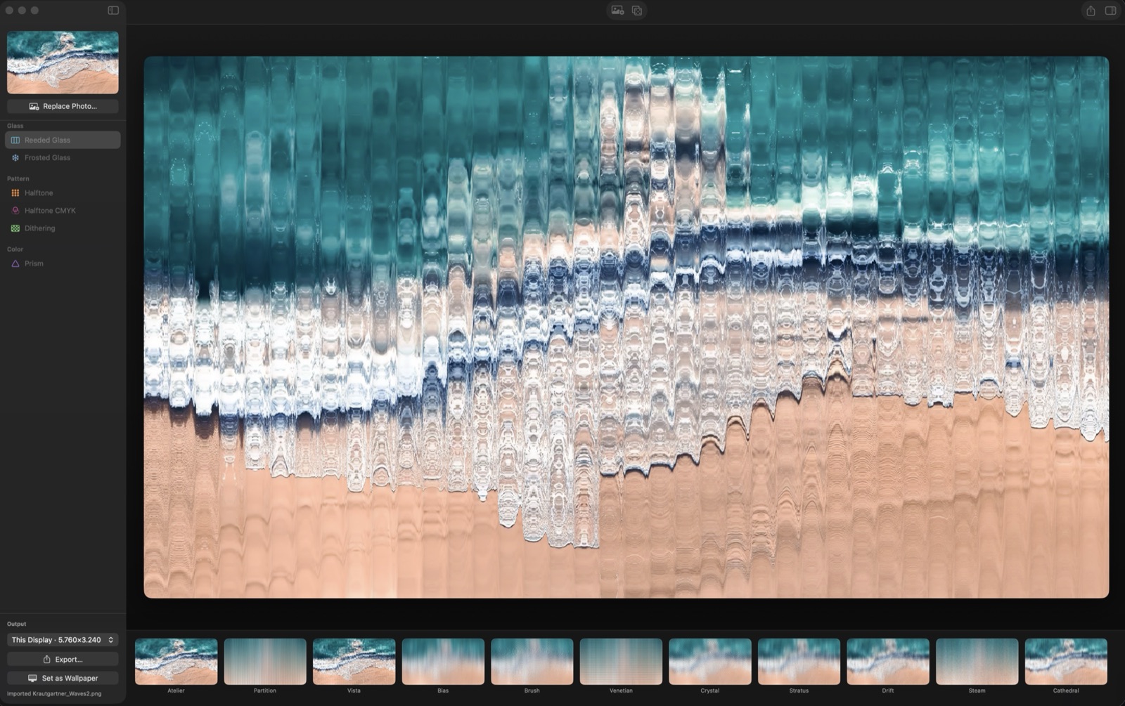 Facet on a Mac, turning a photo into a fluted-glass wallpaper