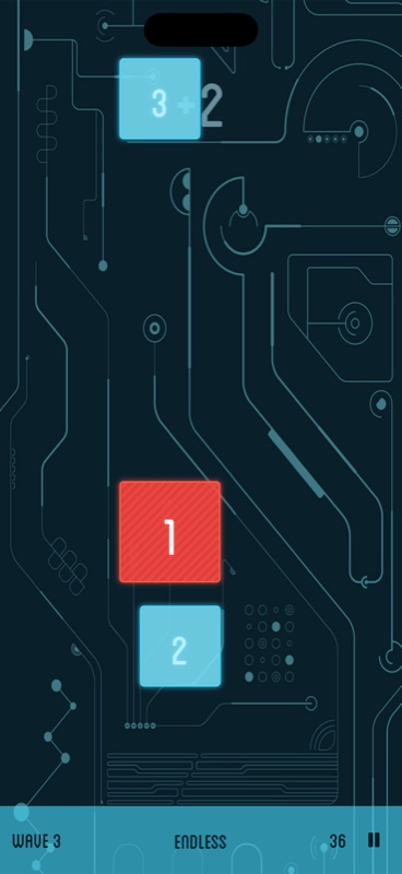Ultra Reaction in Endless mode: wave 3 with blue targets and a red striped target to avoid